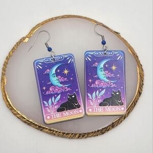 Handcrafted Moon Tarot Card Dangle Fashion Earrings